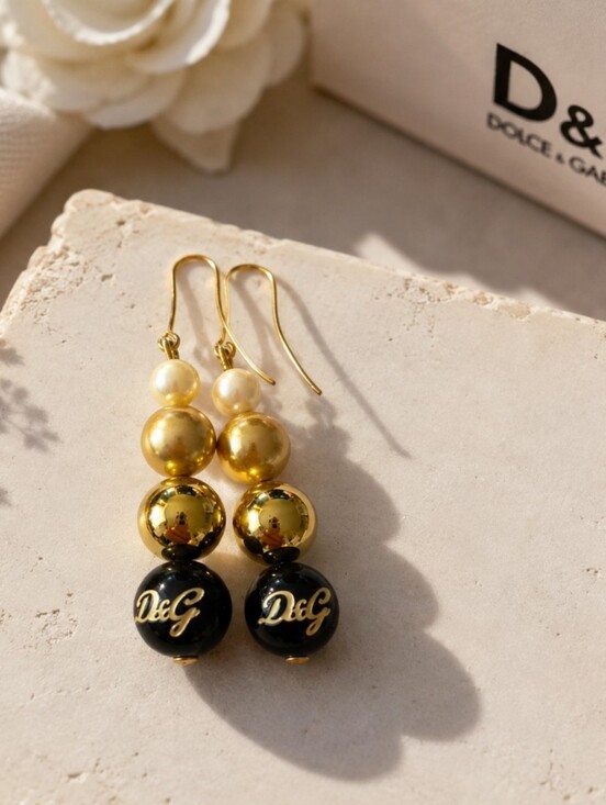 Dolce & Gabbana Jewelry - Dolce & Gabbana Gold and Black Bead Drop Earrings